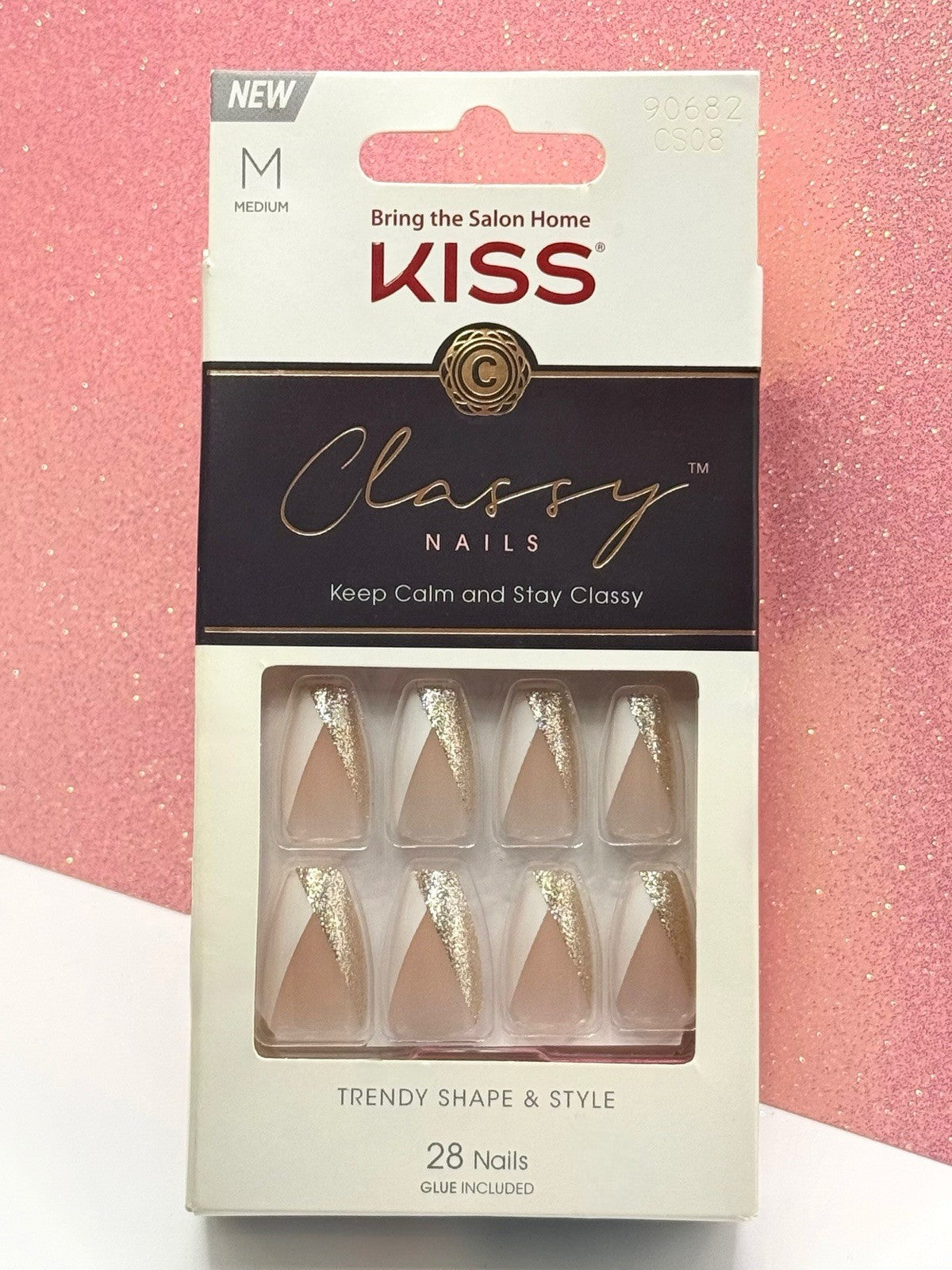 Kiss Classy Press-On Manicure Nails Medium French Gold Glitter 90682