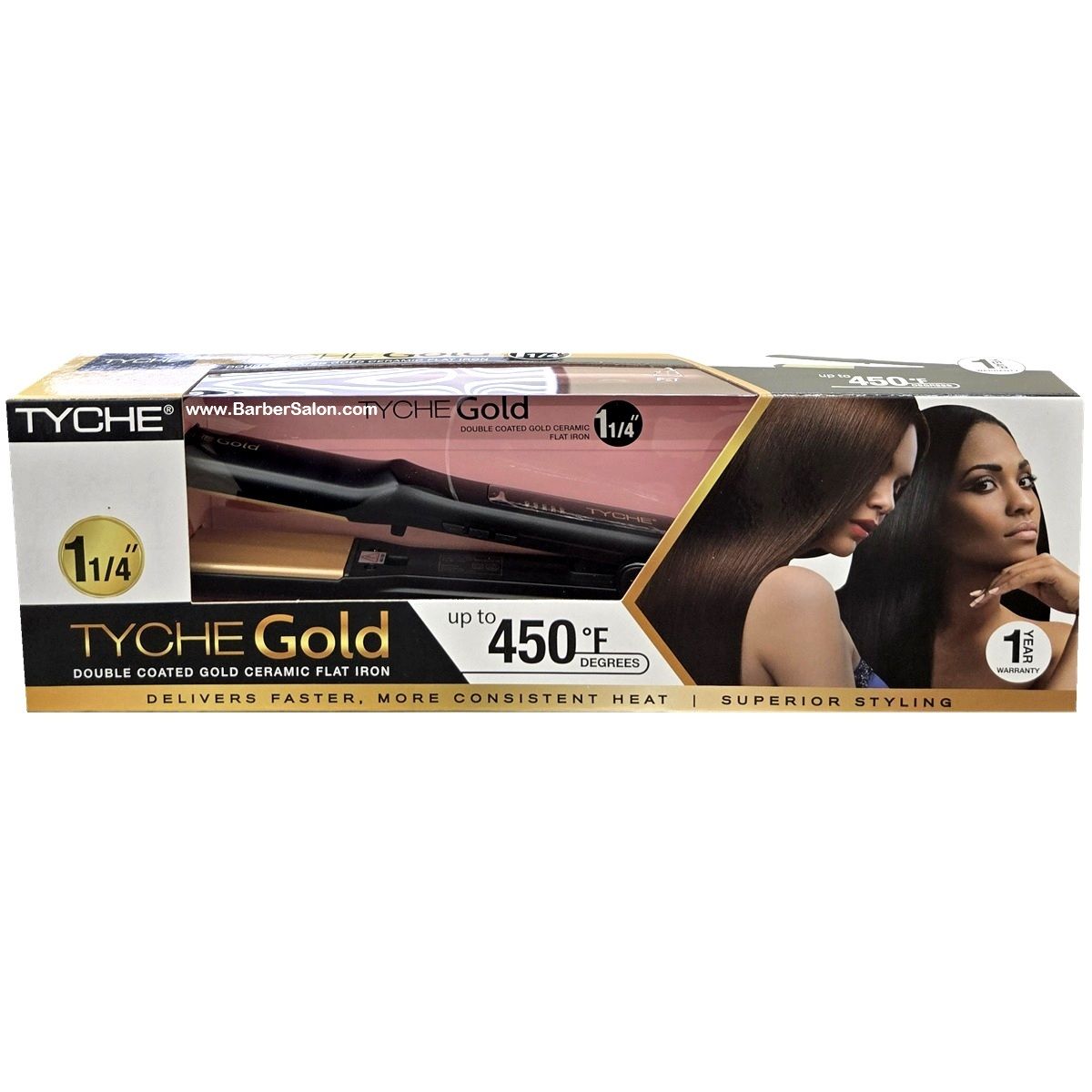 Tyche Double Coated Gold Ceramic Flat Iron - 1-1/4"