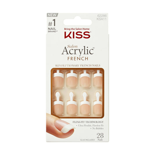 Kiss French Tip Press On Nails, 'Pet Peeve', Short Square, White, 28.0 ea