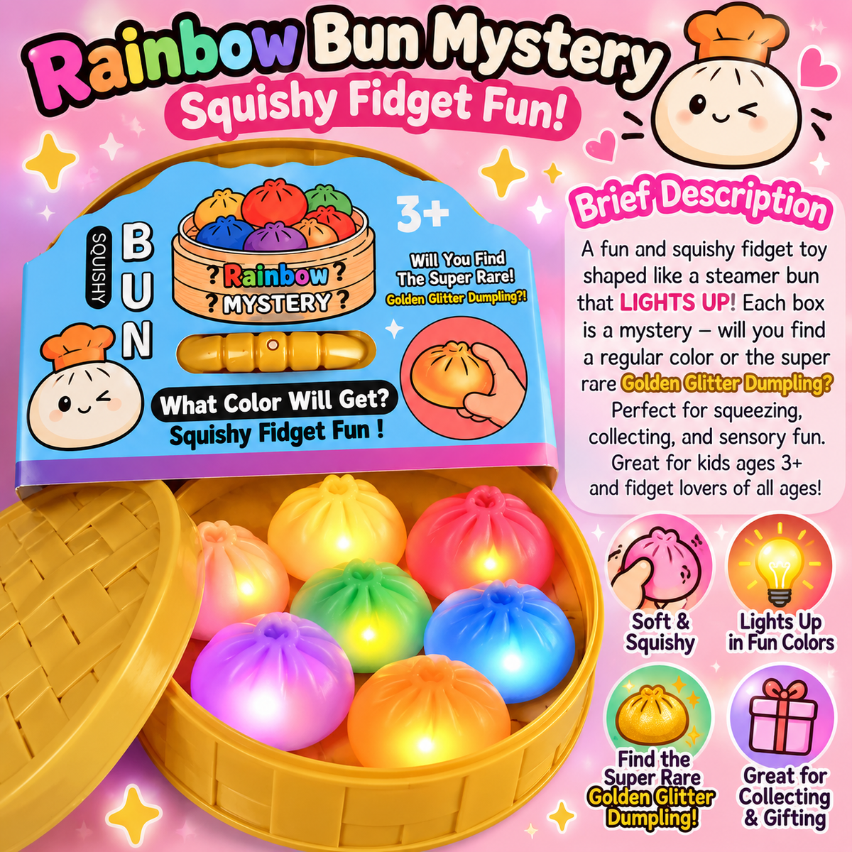 Rainbow Bun Mystery Squishy