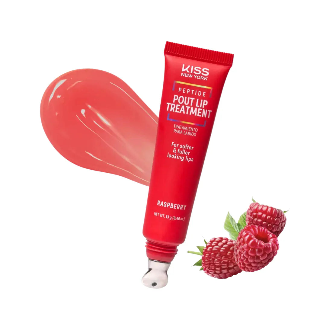 KISS NEW YORK Peptide Lip Treatment, Hydrating & Non-Sticky Tinted Plumping Balm, Shea Butter, Castor Oil & Squalane Reduces Look of Fine Lines, Softer & Fuller Lips with Cooling Metal Tip (Raspberry)