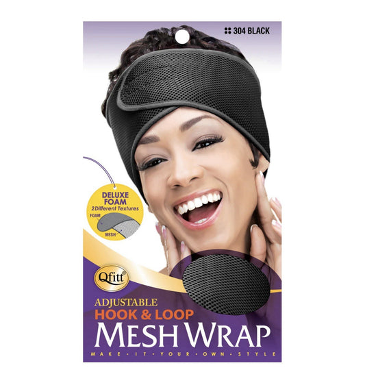 Qfitt Adjustable Hook & Loop Mesh Wrap Black #304 Hair Wrap Wig Secure Band